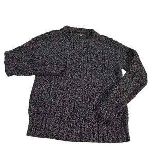 LL Bean Signature‎ Sweater Size M Cable Knit Crew Neck Black/White Fisherman